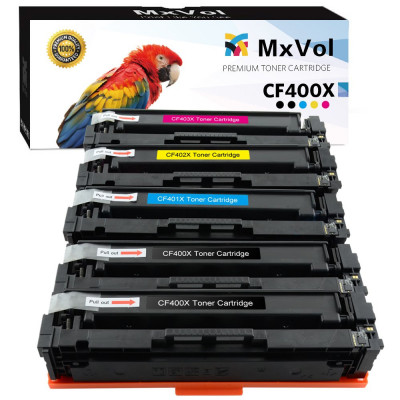 MxVol Compatible HP 201X 201A CF400A CF400X CF401X CF402X CF403X Toner Cartridges use for HP Laserjet Pro M252dw M277 MFP M277c6 M277dw Printer, 5-Pack (2 Black, 1 Cyan, 1 Magenta, 1 Yellow)